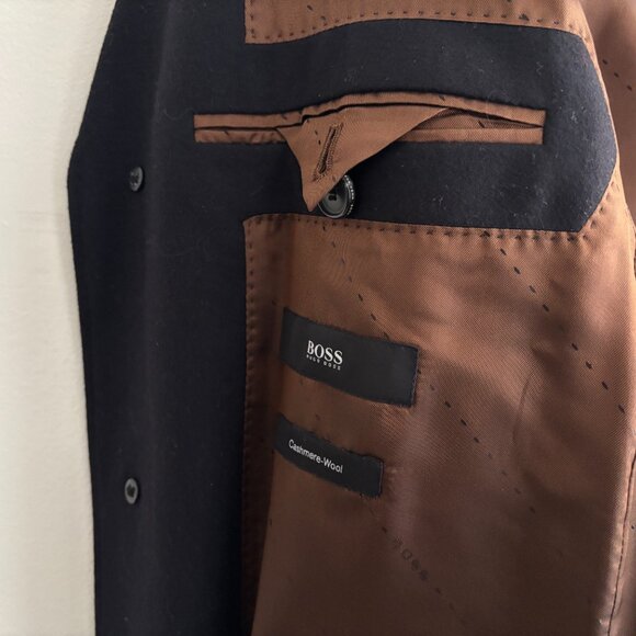 $995 Hugo Boss Navy Wool Cashmere Overcoat/ Top Coat- 40 Medium - Picture 7 of 15
